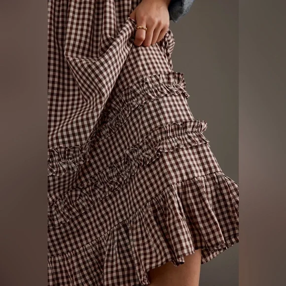 DAMSON MADDER Rina Ruffle Skirt in Chocolate Check UK 12 / US 8 - Picture 11 of 16